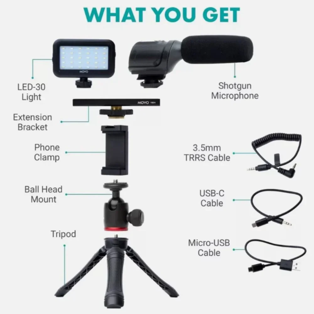 Movo uVlogger- Android/USB-C Compatible Vlogging Kit Phone Video Kit Accessories